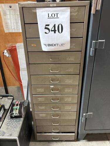 Industrial 13-Drawer Steel Cabinet w/ Assorted Pneumatic Hydraulic Fittings, Tools