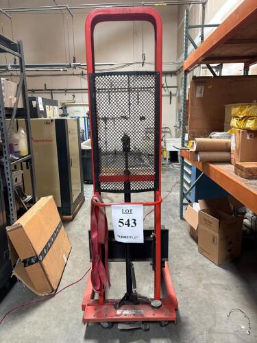 Manual Hydraulic Pallet Stacker, 2,000 lbs Capacity, 63" Lift Height, Adjustable Forks