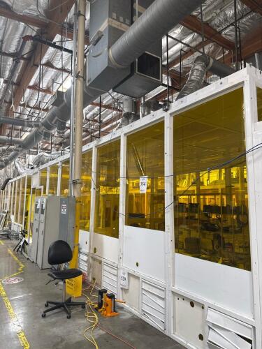 Modular ISO 7 Cleanroom System, 72&rsquo; x 16&rsquo; x 10&rsquo;, Yellow Polycarbonate, Ducted HEPA HVAC