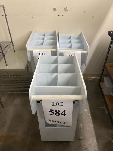 White 8-Compartment Utility Cart Set, 3 Units, Plastic, Push Handle, Swivel Casters