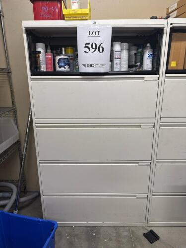 Assorted Plumbing Fittings, Couplings, Maintenance Chemicals & Storage Cabinet
