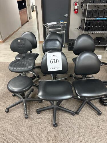 6 Black Adjustable Task & Lab Chairs/Stools, Swivel, Casters, Mixed Styles, Pneumatic Lift