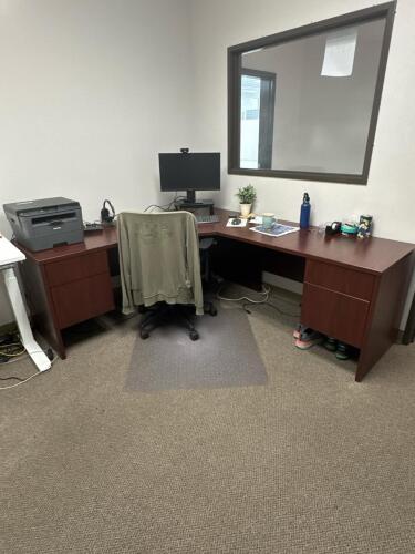 L-Shaped Executive Desk, Electric Sit-Stand Desk, and Rectangular Table &ndash; Lot, Modern Office Furnishings