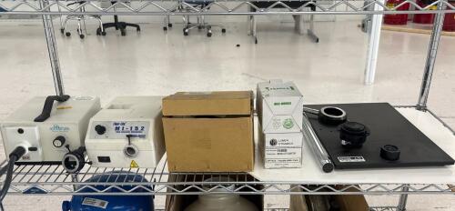 Lot: Fiber-Lite MI-152 Illuminator, ACH Heinze Light, Galtex ST-852, Nikon 1.4x10 Stage, Adapters