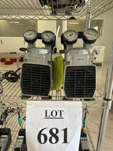 Gast DOA-P704-AA Oil-less Vacuum Pumps, 115V, 4.2A, 60 PSI, Lot of 2, Integrated Gauges