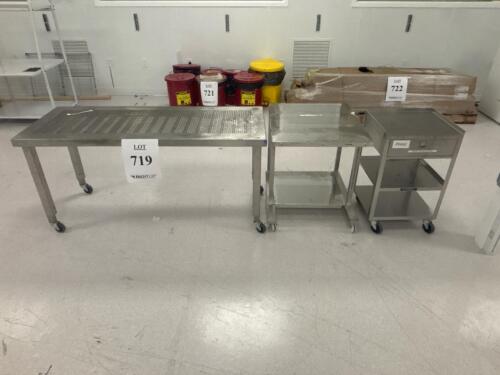 Stainless Steel Lab Furniture Set: Perforated Worktable & 2 Utility Carts