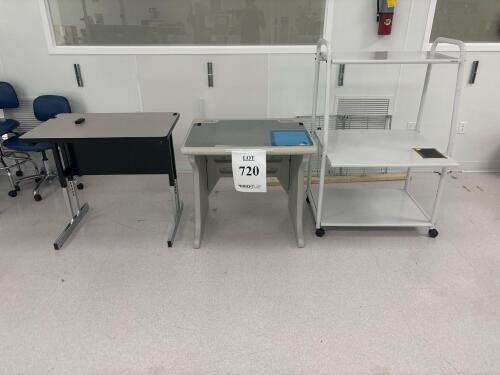 Office Desk Set with Utility Cart, 3-Piece Set, Metal/Laminate, Casters, Gray/Black