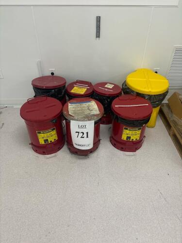 Justrite Oily Waste Cans 6-Gallon & 10-Gallon, FM/UL Approved, Red & Yellow, Lot of 7