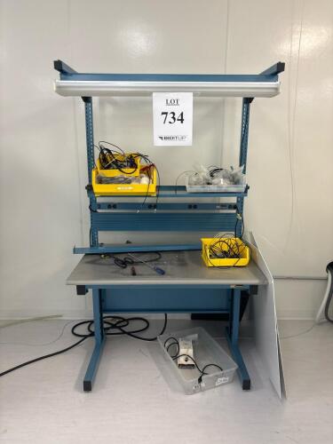 IAC Industries Lab Workbench with Overhead Shelf, Task Lighting, Power Strip, 48"x30"x84" Steel Frame