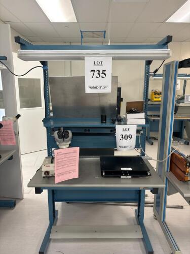 IAC Industries Lab Workbench with Overhead Shelf, Task Lighting, Power Strip, 48"x30"x84" Steel Frame