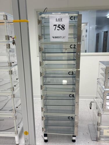 Laboratory Desiccator Cabinet with 5 Chambers, Clear Acrylic, on Casters