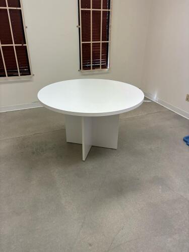 White 48" Round Conference Table with Cross-Leg Base
