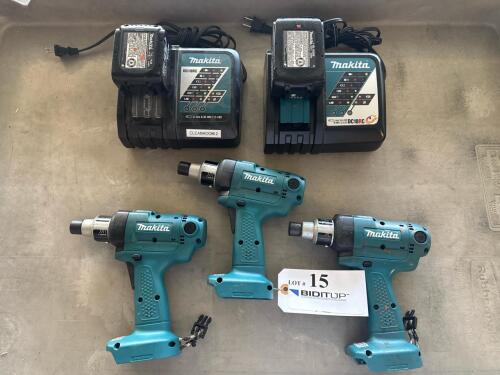 (3) MAKITA TORQUE DRIVER <br/>MODEL: BFT044F<br/>W/ (2) MAKITA CHARGERS AND (2) MAKITA BATTERIES (LOCATION: GIGAFACTORY BACK WAREHOUSE)