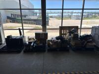 4 PALLETS OF MISCELLANEOUS CONTENT. COMPUTERS FOR PARTS NO HARD DRIVE, CABLES, MITSUBISHI SCREENS FOR PARTS (LOCATION: BACKROOM GIGAFACTORY)