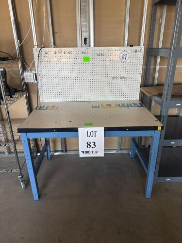 WORK STATION W/ OVERHEAD LAMP 47&rdquo; x 29&rdquo;x 93&rdquo;, WORKTABLE 46&rdquo; x 29&rdquo;x 30&rdquo; (LOCATION: BACKROOM GIGAFACTORY)
