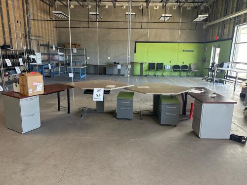 (2) ADJUSTABLE LIFT TABLES 47&rdquo;x 67&rdquo;x 39&rdquo; AND (2) OFFICE DESK (LOCATION: BACKROOM GIGAFACTORY)