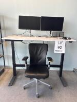 UPLIFT DESK 60&rdquo;X29&rdquo;X48&rdquo;MAX HEIGHT; (1) HP MONITOR AND (1) DELL MONITOR; OFFICE CHAIR; WHITE BOARD, MOBILE WORK STATION, 4 DRAWER FILE CABINET<br/>[NO POWER SUPPLY] (LOCATION: BACKROOM GIGAFACTORY)