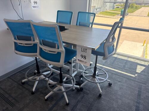 CONFERENCE TABLE 72&rdquo; x 42&rdquo; x 42&rdquo; W/ (5) ARMLESS OFFICE CHAIRS<br/>(2ND FLOOR OFFICE, STAIRS ONLY, IN GIGAFACTORY)