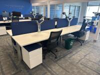 4 PERSON WORKSTATION HERMAN MILLER NEVI SIT TO STAND ELECTRIC ADJUSTABLE DESK 70&rdquo; x 28&rdquo; x 27&rdquo; (46&rdquo; MAX HIGHT) W/ (4) OFFICE CHAIRS, (4) MOBILE PEDESTALS AND MONITOR MOUNTS <br/>(2ND FLOOR OFFICE, STAIRS ONLY, IN GIGAFACTORY) - 2