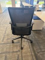 4 PERSON WORKSTATION HERMAN MILLER NEVI SIT TO STAND ELECTRIC ADJUSTABLE DESK 70&rdquo; x 28&rdquo; x 27&rdquo; (46&rdquo; MAX HIGHT) W/ (4) OFFICE CHAIRS, (4) MOBILE PEDESTALS AND MONITOR MOUNTS <br/>(2ND FLOOR OFFICE, STAIRS ONLY, IN GIGAFACTORY) - 6
