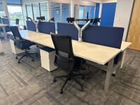 4 PERSON WORKSTATION HERMAN MILLER NEVI SIT TO STAND ELECTRIC ADJUSTABLE DESK 70&rdquo; x 28&rdquo; x 27&rdquo; (46&rdquo; MAX HIGHT) W/ (4) OFFICE CHAIRS, (4) MOBILE PEDESTALS AND MONITOR MOUNTS <br/>(2ND FLOOR OFFICE, STAIRS ONLY, IN GIGAFACTORY) - 2