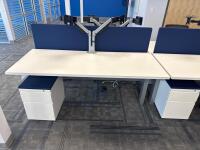 4 PERSON WORKSTATION HERMAN MILLER NEVI SIT TO STAND ELECTRIC ADJUSTABLE DESK 70&rdquo; x 28&rdquo; x 27&rdquo; (46&rdquo; MAX HIGHT) W/ (4) OFFICE CHAIRS, (4) MOBILE PEDESTALS AND MONITOR MOUNTS <br/>(2ND FLOOR OFFICE, STAIRS ONLY, IN GIGAFACTORY) - 3