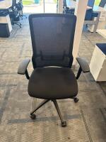 4 PERSON WORKSTATION HERMAN MILLER NEVI SIT TO STAND ELECTRIC ADJUSTABLE DESK 70&rdquo; x 28&rdquo; x 27&rdquo; (46&rdquo; MAX HIGHT) W/ (4) OFFICE CHAIRS, (4) MOBILE PEDESTALS AND MONITOR MOUNTS <br/>(2ND FLOOR OFFICE, STAIRS ONLY, IN GIGAFACTORY) - 5