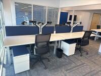 4 PERSON WORKSTATION HERMAN MILLER NEVI SIT TO STAND ELECTRIC ADJUSTABLE DESK 70&rdquo; x 28&rdquo; x 27&rdquo; (46&rdquo; MAX HIGHT) W/ (4) OFFICE CHAIRS, (4) MOBILE PEDESTALS AND MONITOR MOUNTS <br/>(2ND FLOOR OFFICE, STAIRS ONLY, IN GIGAFACTORY) - 2
