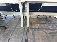 4 PERSON WORKSTATION HERMAN MILLER NEVI SIT TO STAND ELECTRIC ADJUSTABLE DESK 70&rdquo; x 28&rdquo; x 27&rdquo; (46&rdquo; MAX HIGHT) W/ (4) OFFICE CHAIRS, (4) MOBILE PEDESTALS AND MONITOR MOUNTS <br/>(2ND FLOOR OFFICE, STAIRS ONLY, IN GIGAFACTORY) - 4
