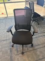 4 PERSON WORKSTATION HERMAN MILLER NEVI SIT TO STAND ELECTRIC ADJUSTABLE DESK 70&rdquo; x 28&rdquo; x 27&rdquo; (46&rdquo; MAX HIGHT) W/ (4) OFFICE CHAIRS, (4) MOBILE PEDESTALS AND MONITOR MOUNTS <br/>(2ND FLOOR OFFICE, STAIRS ONLY, IN GIGAFACTORY) - 5
