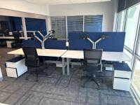 4 PERSON WORKSTATION HERMAN MILLER NEVI SIT TO STAND ELECTRIC ADJUSTABLE DESK 70&rdquo; x 28&rdquo; x 27&rdquo; (46&rdquo; MAX HIGHT) W/ (4) OFFICE CHAIRS, (4) MOBILE PEDESTALS AND MONITOR MOUNTS <br/>(2ND FLOOR OFFICE, STAIRS ONLY, IN GIGAFACTORY) - 2