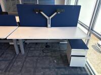 4 PERSON WORKSTATION HERMAN MILLER NEVI SIT TO STAND ELECTRIC ADJUSTABLE DESK 70&rdquo; x 28&rdquo; x 27&rdquo; (46&rdquo; MAX HIGHT) W/ (4) OFFICE CHAIRS, (4) MOBILE PEDESTALS AND MONITOR MOUNTS <br/>(2ND FLOOR OFFICE, STAIRS ONLY, IN GIGAFACTORY) - 3