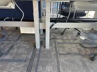4 PERSON WORKSTATION HERMAN MILLER NEVI SIT TO STAND ELECTRIC ADJUSTABLE DESK 70&rdquo; x 28&rdquo; x 27&rdquo; (46&rdquo; MAX HIGHT) W/ (4) OFFICE CHAIRS, (4) MOBILE PEDESTALS AND MONITOR MOUNTS <br/>(2ND FLOOR OFFICE, STAIRS ONLY, IN GIGAFACTORY) - 4
