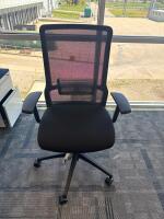 4 PERSON WORKSTATION HERMAN MILLER NEVI SIT TO STAND ELECTRIC ADJUSTABLE DESK 70&rdquo; x 28&rdquo; x 27&rdquo; (46&rdquo; MAX HIGHT) W/ (4) OFFICE CHAIRS, (4) MOBILE PEDESTALS AND MONITOR MOUNTS <br/>(2ND FLOOR OFFICE, STAIRS ONLY, IN GIGAFACTORY) - 5