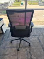 4 PERSON WORKSTATION HERMAN MILLER NEVI SIT TO STAND ELECTRIC ADJUSTABLE DESK 70&rdquo; x 28&rdquo; x 27&rdquo; (46&rdquo; MAX HIGHT) W/ (4) OFFICE CHAIRS, (4) MOBILE PEDESTALS AND MONITOR MOUNTS <br/>(2ND FLOOR OFFICE, STAIRS ONLY, IN GIGAFACTORY) - 6