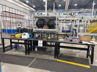 (4) GORBEL METAL WORKSTATIONS 60&rdquo; x 30&rdquo; x 33&rdquo;, (3) WIRE RACKS W/ CONTENT AND ULINE MOBILE STORAGE CABINET (5) CARTS<br/>[LOCATION: GIGAFACTORY]
