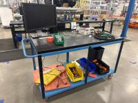 (4) GORBEL METAL WORKSTATIONS 60&rdquo; x 30&rdquo; x 33&rdquo;, (3) WIRE RACKS W/ CONTENT AND ULINE MOBILE STORAGE CABINET (5) CARTS<br/>[LOCATION: GIGAFACTORY] - 2