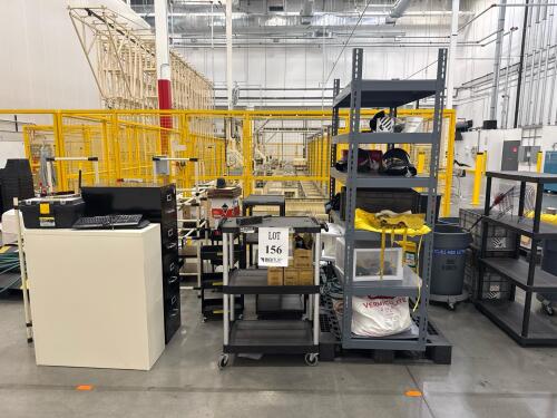 LOT OF ASSORTED CABINETS, CARTS, SHELVING W/ CONTENT, FLOOR MATS, SAFETY LOCKS MISSING KEYS<br/>(LOCATION: FORMATION)