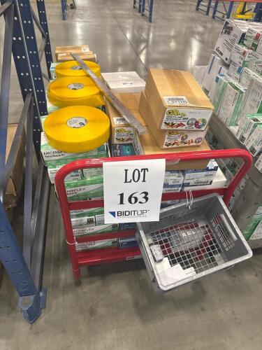 LOT OF ASSORTED CHEMICAL RESISTANT GLOVES XS-XL, FLOOR MARKERS, DAYTON PLATFORM TRUCK<br/>[LOADING DOCK]
