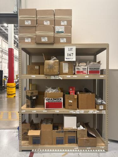 RACK OF TAPE, FILTERS, SHARPIES, SAFTEY GLOVES, FACE MASK, BEARD COVERS, RECLOSEABLE BAGS, MOUNTING BASES, FILTER CARTIRIDGE DUST<br/>[MRO ROOM]