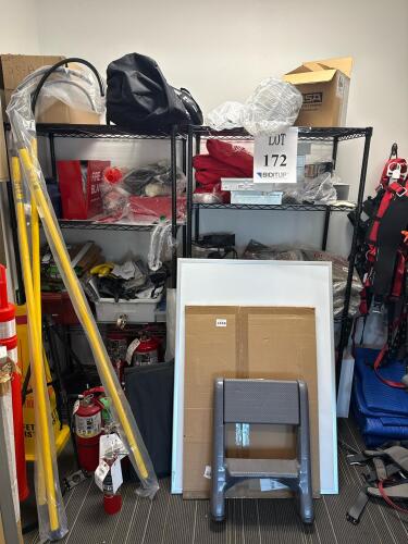 LOT OF FIRST AID KIT, FIRE BLANKETS, SAFETY GLOVES, EYEWASH KITS, MEDALIST FIBERGLASS STICK, BUCKET[FRONT OFFICE STORAGE ROOM C125]