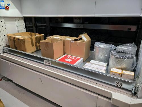 Divider Tray of 1039- Lot of Assorted 55 Gal Drum Vacuum Filters w/Bag, High Speed PD Mixer Belts, Diaph Pump Repair Kit, Etc.