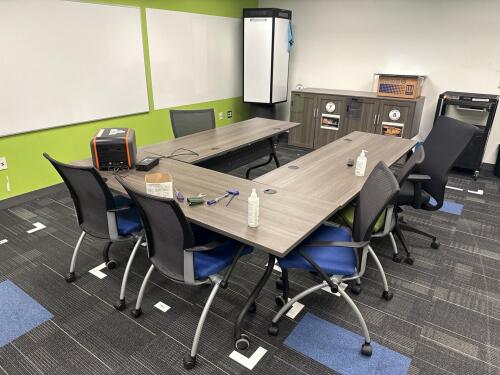 (3) TABLES WITH (6) CHAIRS, CABINET AND ROTOCUBE<br/>(LOCATION: BLUE MILE OFFICE B133)