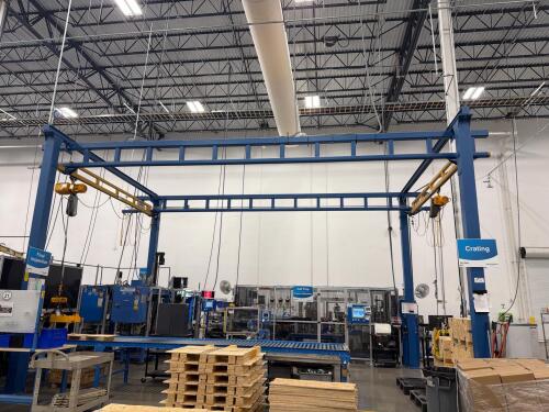 Gorbel Overhead Crane with (2) Harrington NER010L electric chain hoists with motorized trolley&rsquo;s