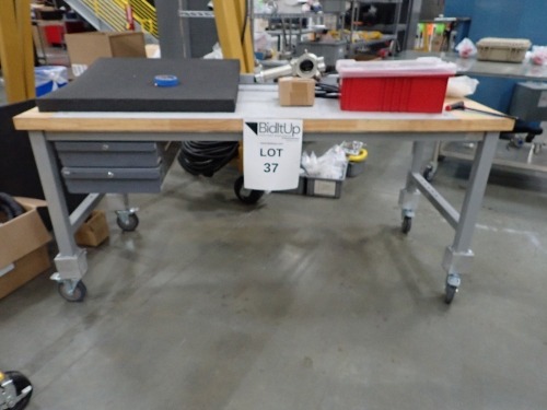 ROLLING WOOD TOP WORK TABLE 72x30x34in TABLE ONLY