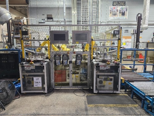 2019 Fanuc #LR Mate 200iD Triple Robotic Welding Arm Unit w/ G.E. Schmidt Proline #SZ2 Welders; 150KVA 1~ 480VAC 60Hz; 2400lb Max Force @ 80PSI