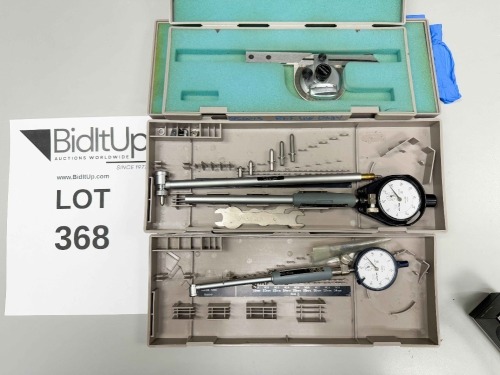 Lot of (3) Mitutoyo Precision Measuring Devices (1) Mitutoyo Bevel Protractor (1) Mitutoyo Bore Gage 18mm - 35mm (1) Mitutoyo Bore Gage 35 -60mm
