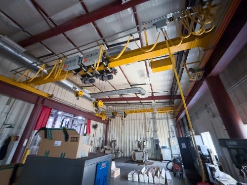 ProServe Crane Group 3 Ton Tandem, Overhead Bridge Crane Dual 3 Ton Shaw box Hoist (4 Hoists total) Pendant Controlled Free Standing. Approx: 11" FT Post Heigt x 54" FT Span x 26FT Travel 392,ROURA HOPPER - Self Dumping 393,9 Door Hallowell Lockers 394,L