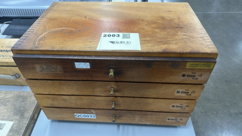 Meyer Pin Gauge Library, Model M-1mm to M-4mm Plus, Size Range 1.52mm to 17.80mm, With 4-Drawer Wood Cabinet