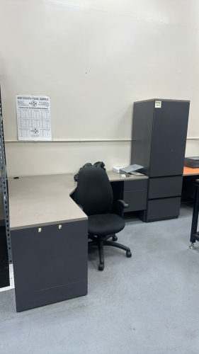 WOOD DESK WITH COMBINATION CABINET
